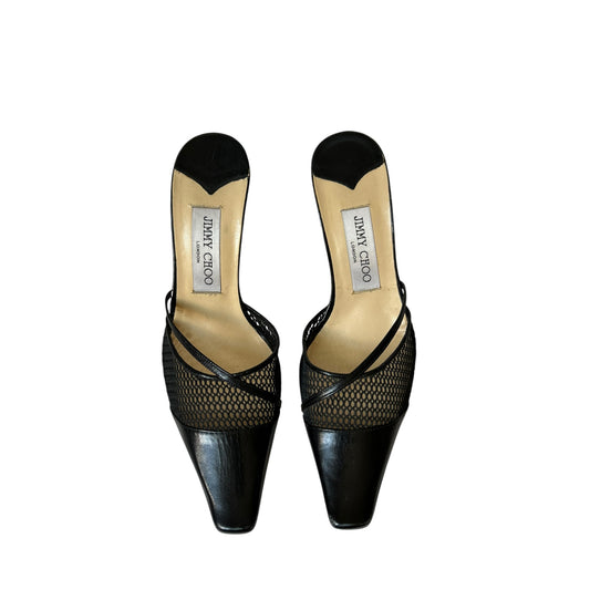 Vintage Jimmy Choo black leather mesh mules / 36.5