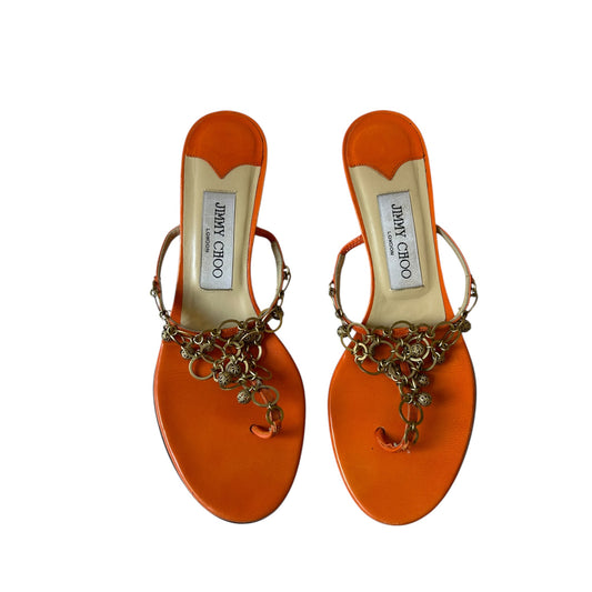 Vintage Jimmy Choo orange thong kitten heels / 37