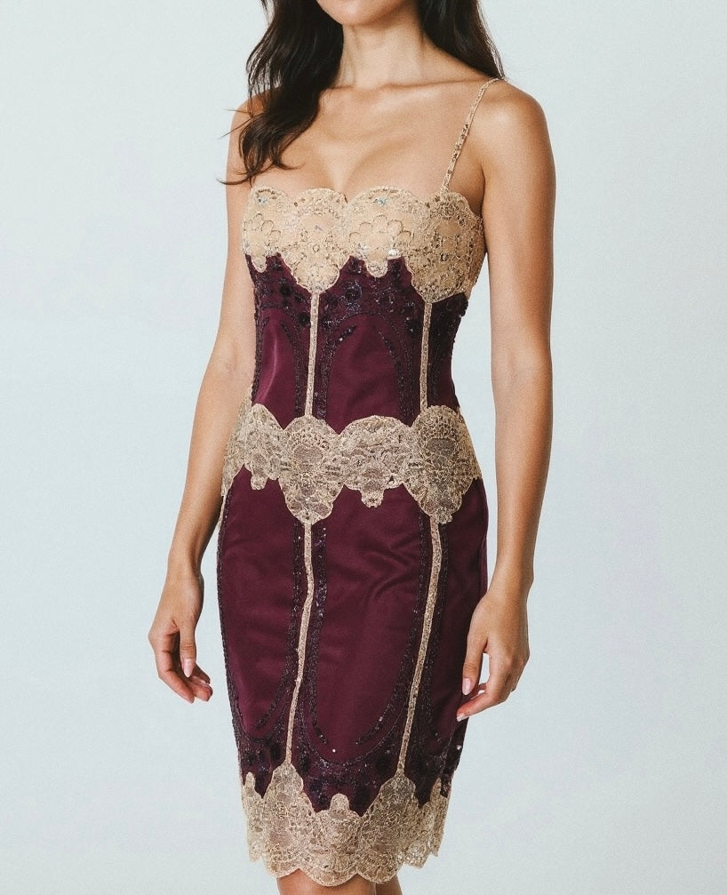 RENTAL ONLY-Vintage Valentino 2005 purple sequined lace dress NWT