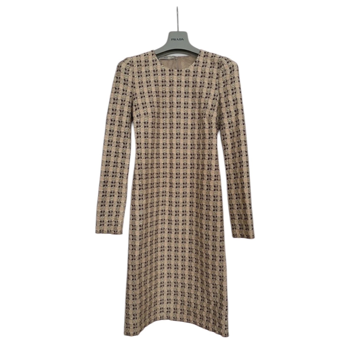 Vintage Prada long sleeve dress  Embroidered Brocade Nude Gold and Brown SS2002 Runway
