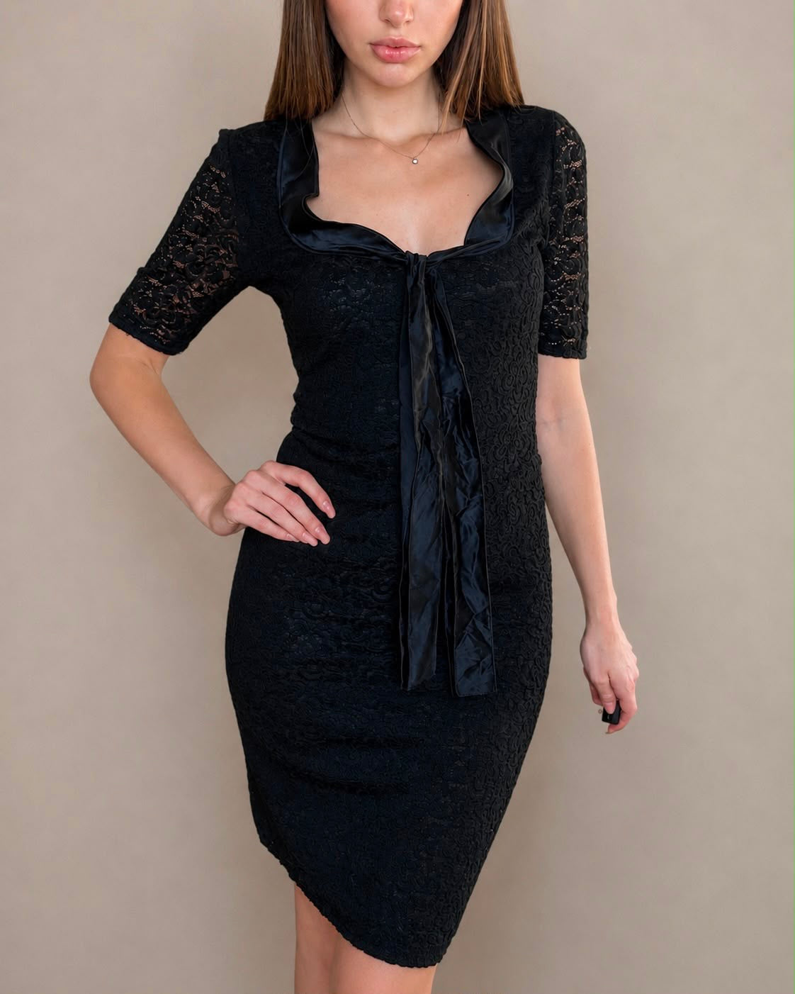 Vintage Dolce&Gabbana black lace midi pearl dress