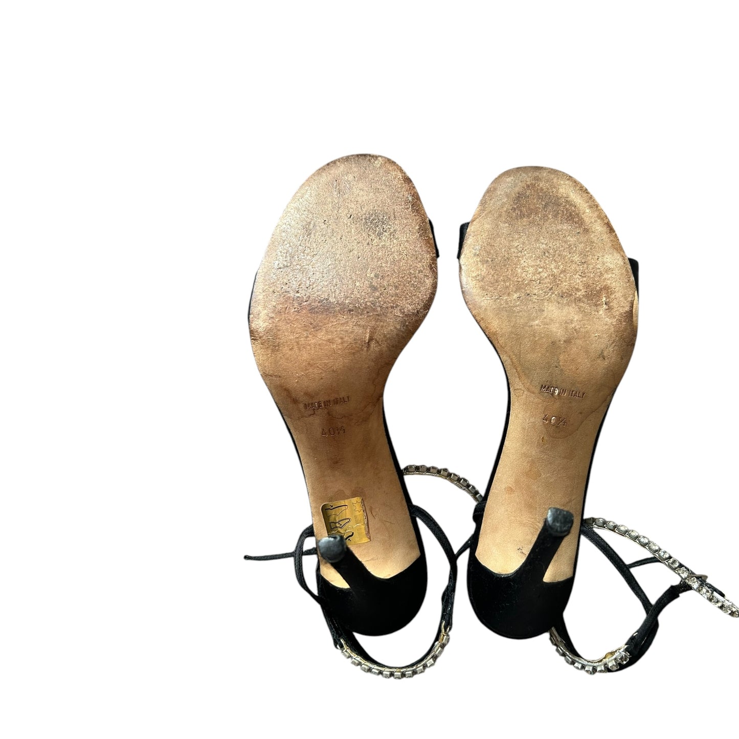 Dior black satin crystal heels / 40.5