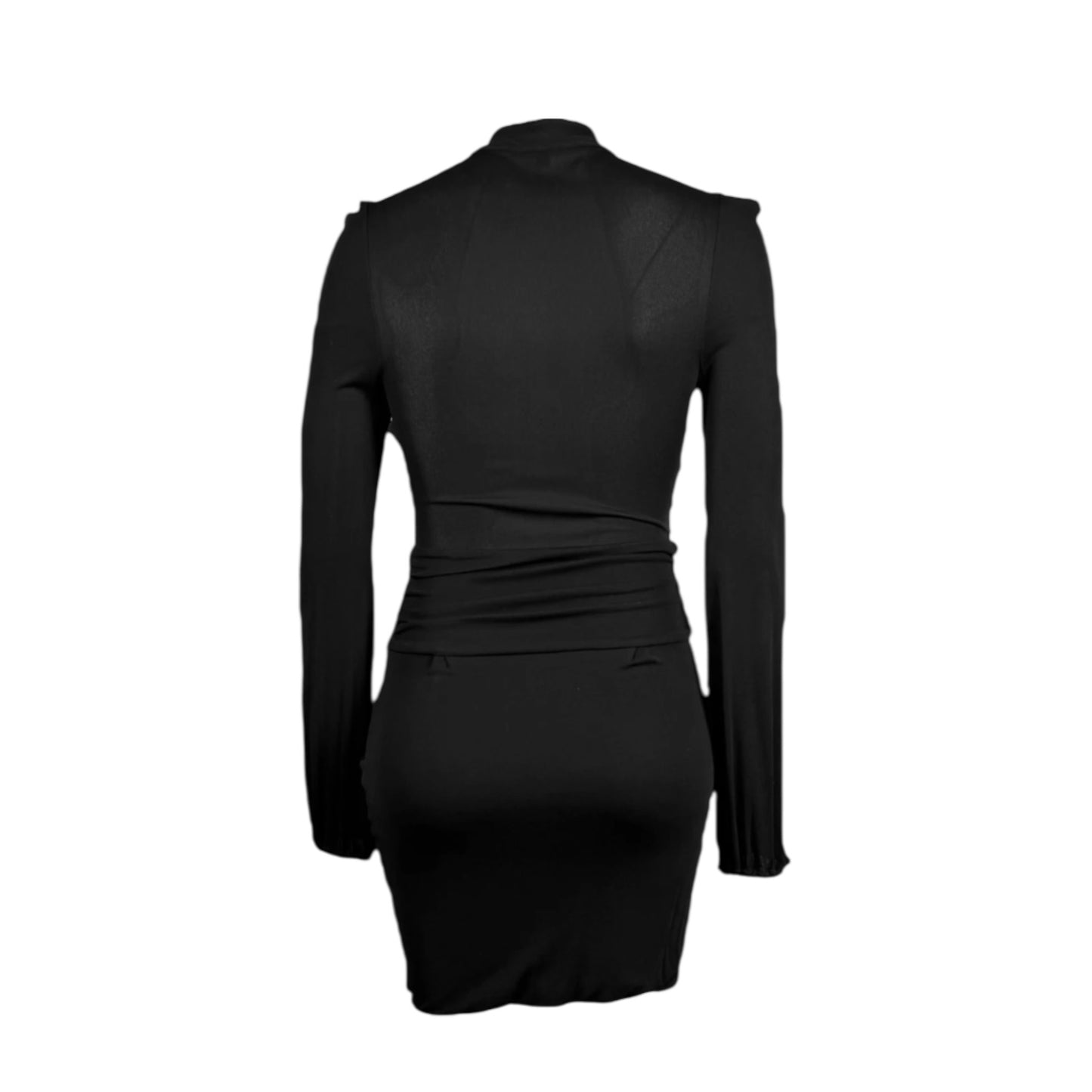 Vintage Gucci Fall 2006 Runway Black Chain Fringe Low Cut Long Sleeve Dress