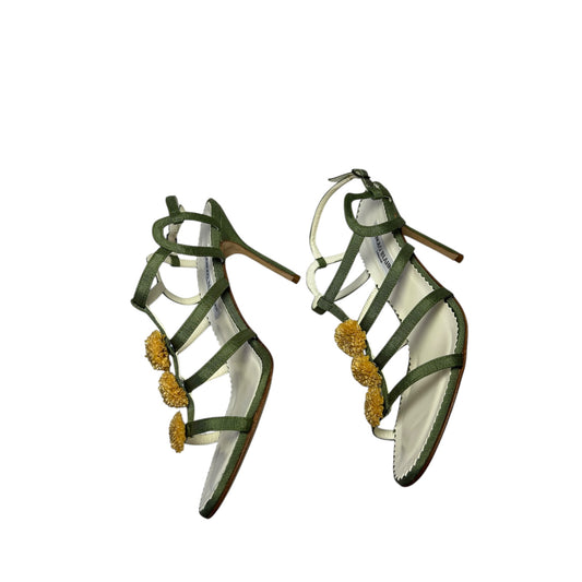 Vintage rare Manolo Blahnik peony green sandal heels / 39.5