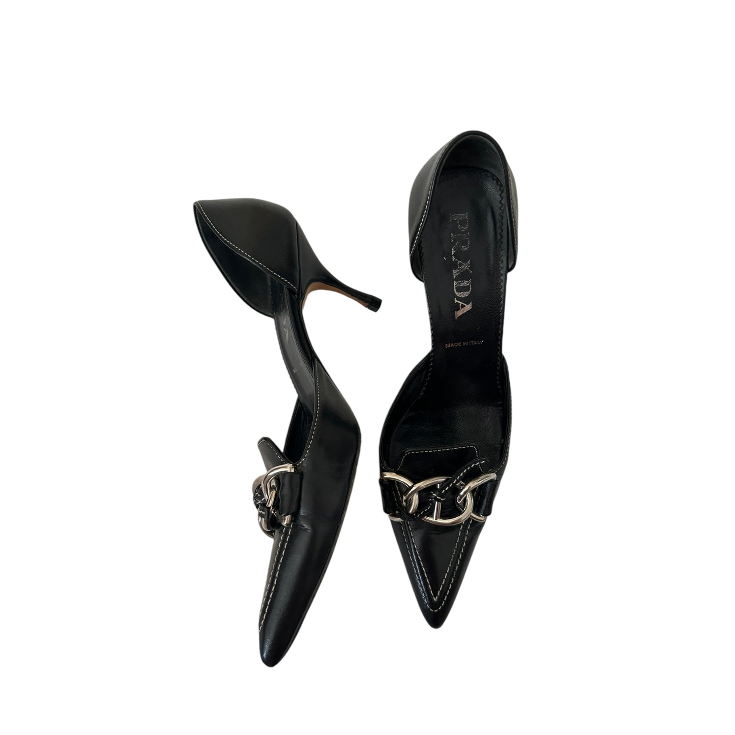 Vintage Prada black leather kitten heels / 36.5