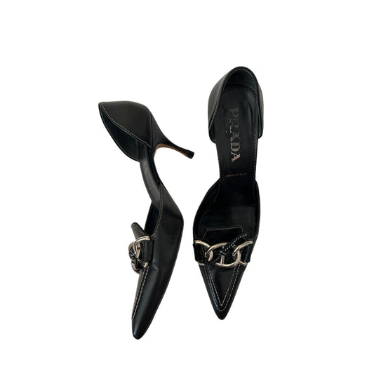 Vintage Prada black leather kitten heels / 36.5