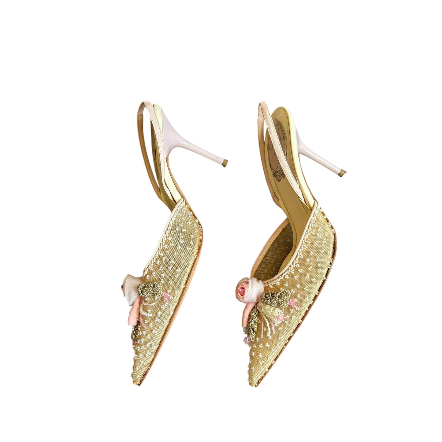 Vintage rare Rene Caovilla rosebud sequined slingback heels / 37