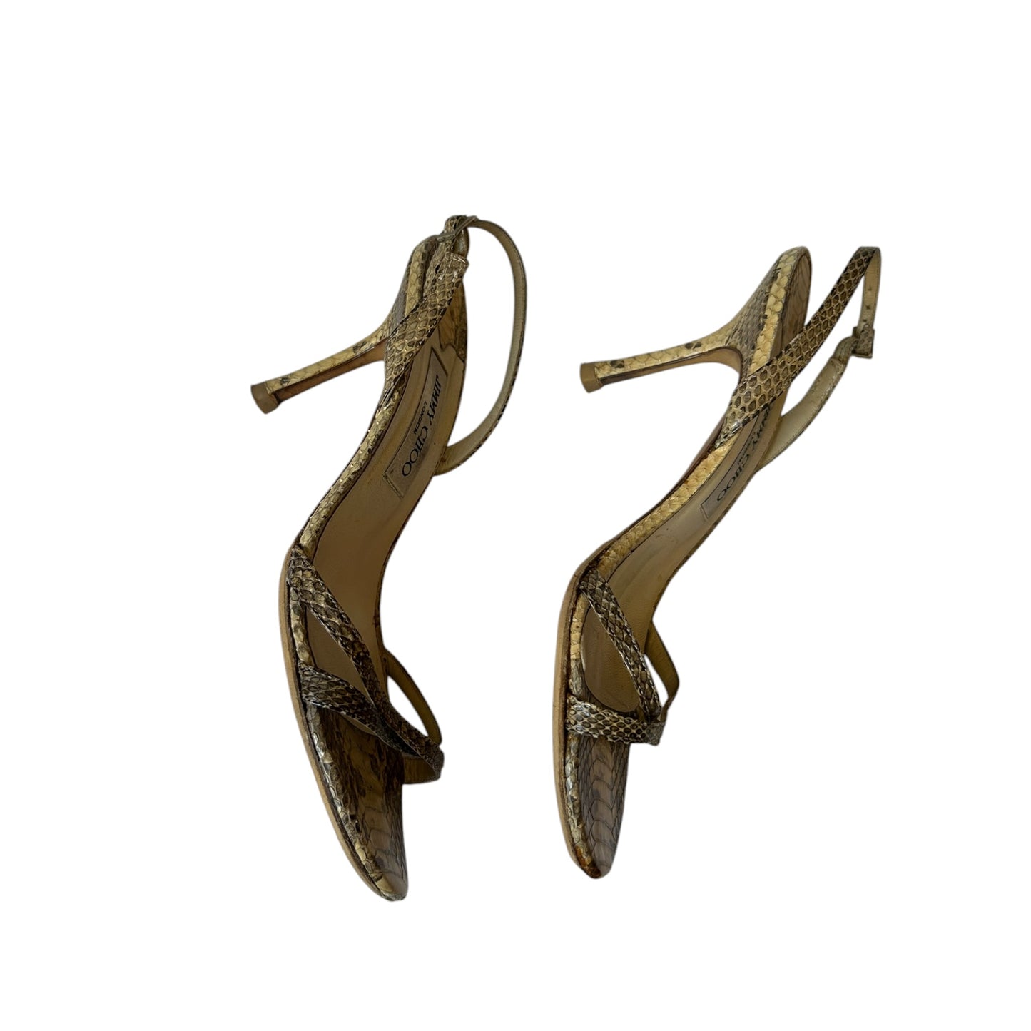 Vintage Jimmy Choo snakeskin brown beige sandal heel / 39.5
