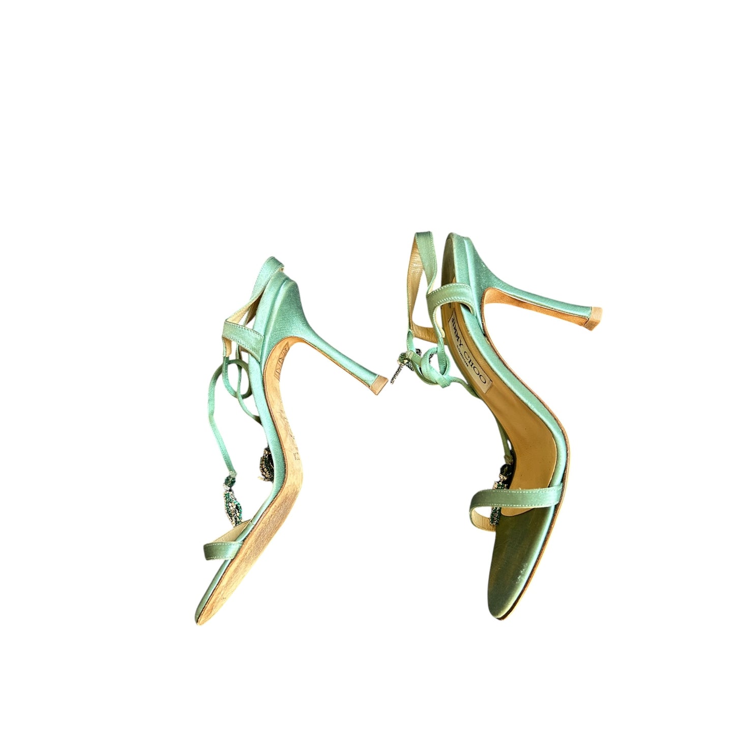 Vintage rare Jimmy Choo satin mint wrap around heels / 36