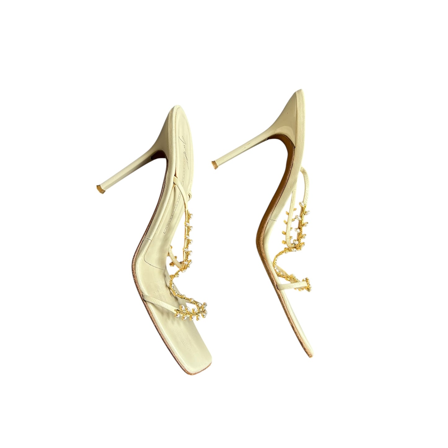 Vintage Giuseppe Zanotti white leather pearl heels / 39