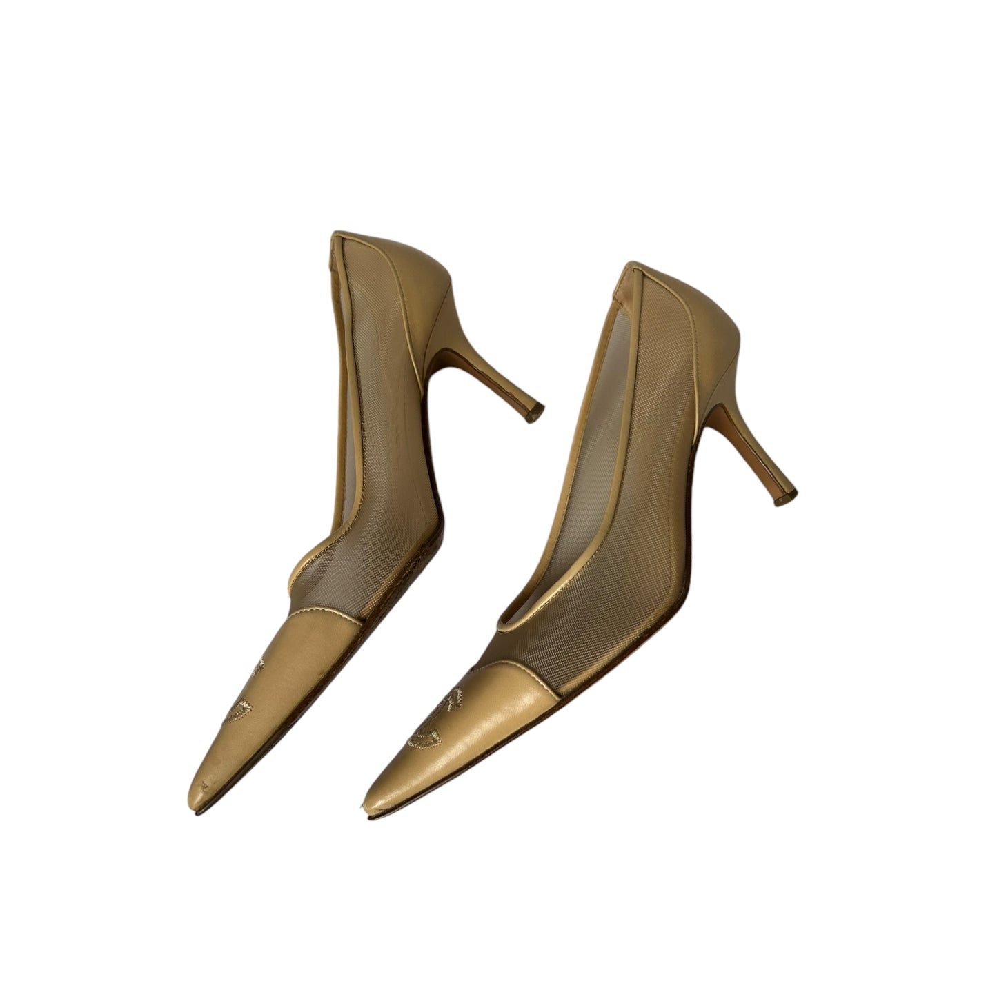 Vintage Chanel CC logo beige mesh heels by Karl Lagerfeld / 37