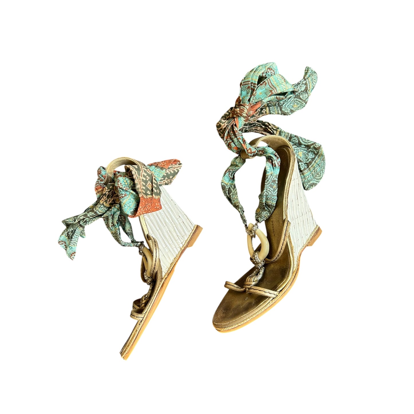 Vintage Zanotti multicolored wrap around crystal wedges / 37