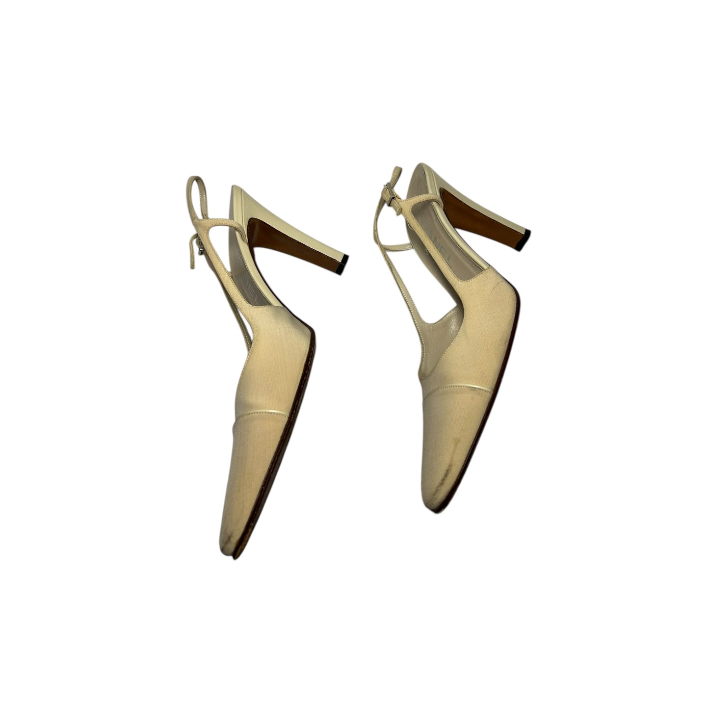 Vintage Chanel beige cloth slingback heels / 39