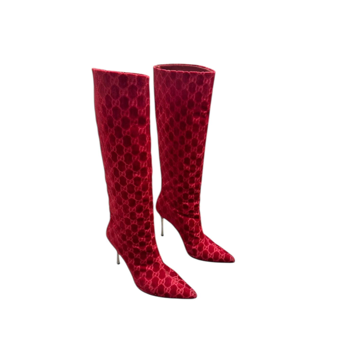 Gucci FW1997 By Tom Ford Red Velvet ‘GG’ Monogram Boots / 37