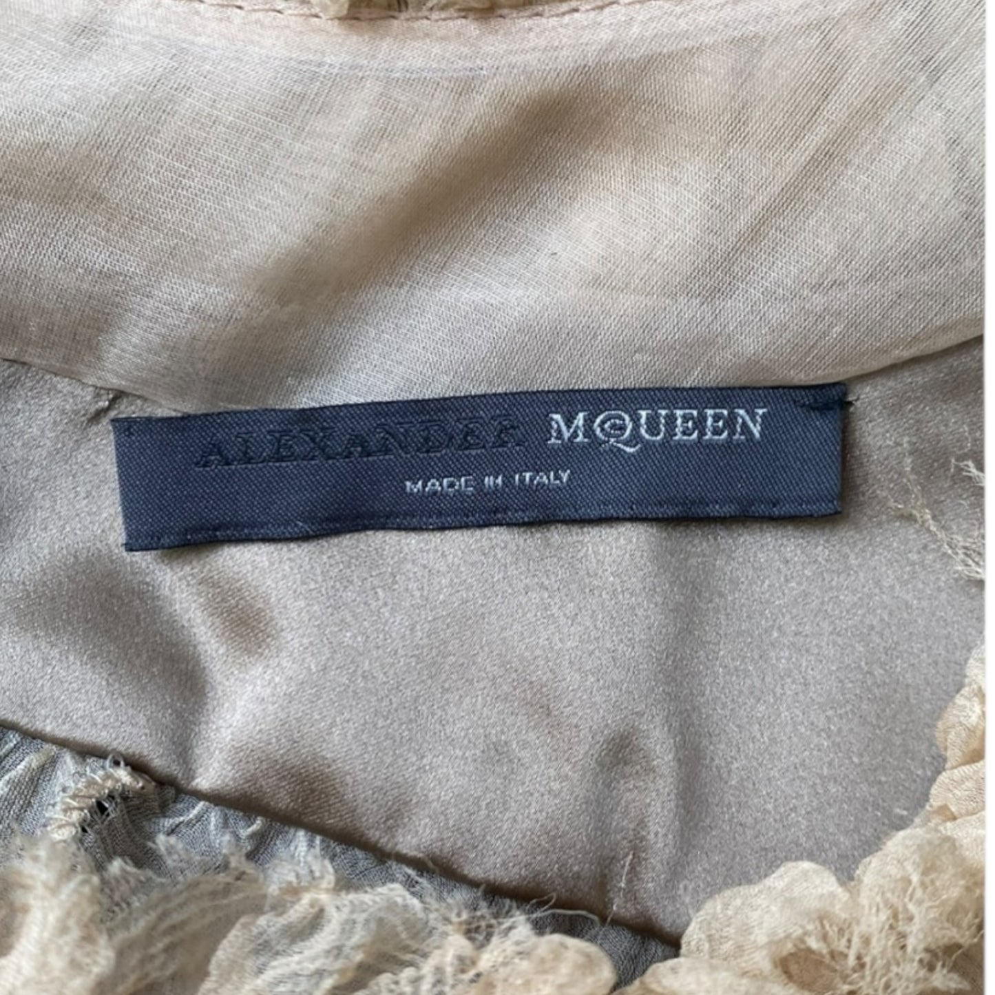 Vintage Alexander Mcqueen Fw2002 «Supercalifragilist Icexpialidocious» Beige Lace & Silk Bondage Corset Midi Dress