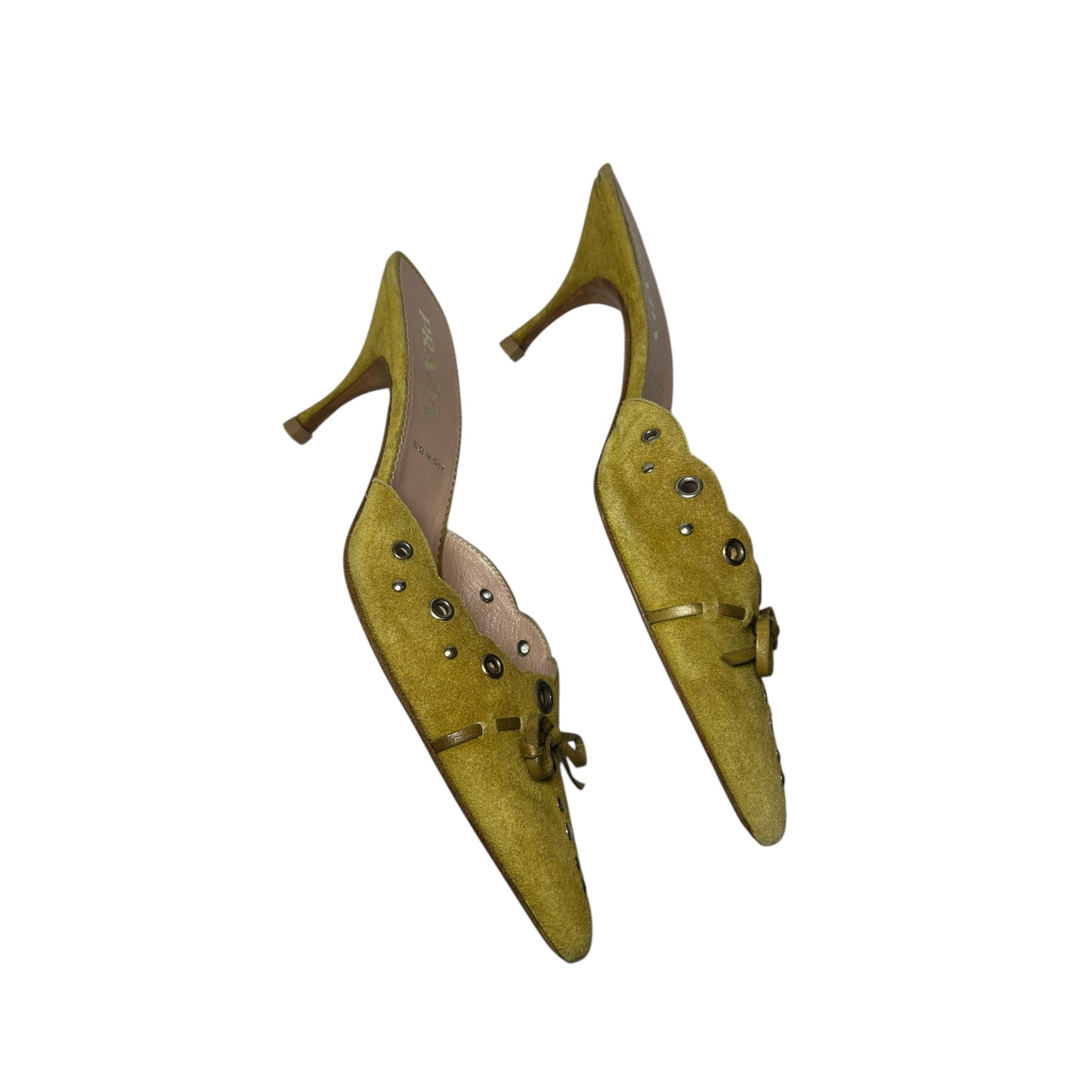 Vintage Prada lime eyelet mule heels / 39