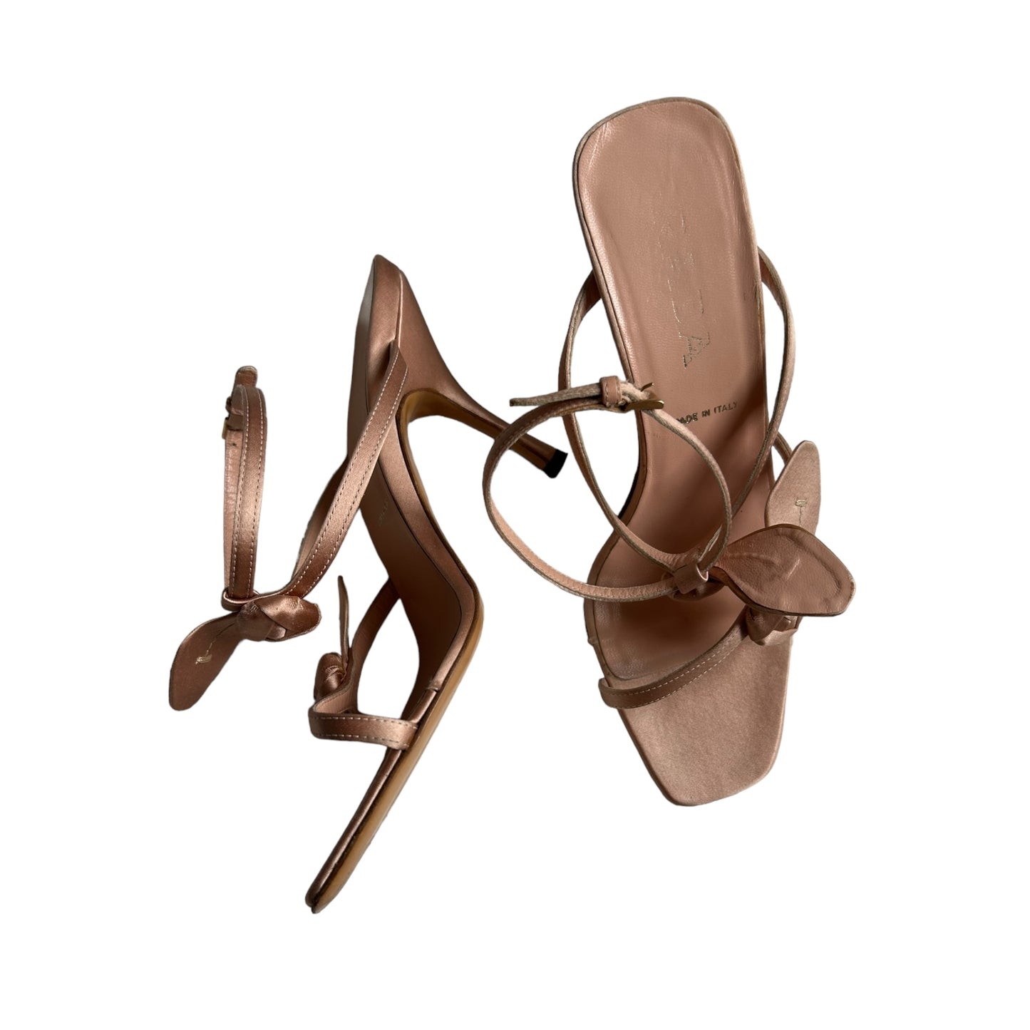 Vintage Prada floral pink satin sandals heels / 36