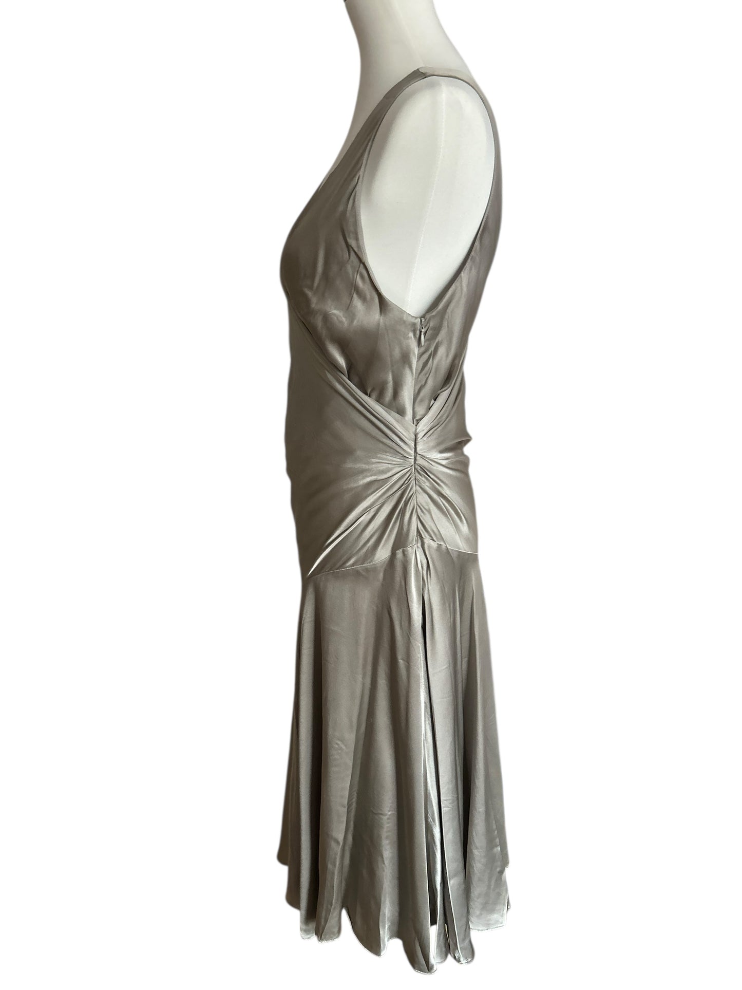 Vintage Ralph Lauren 2010 asymmetrical 100% silk midi metallic dress