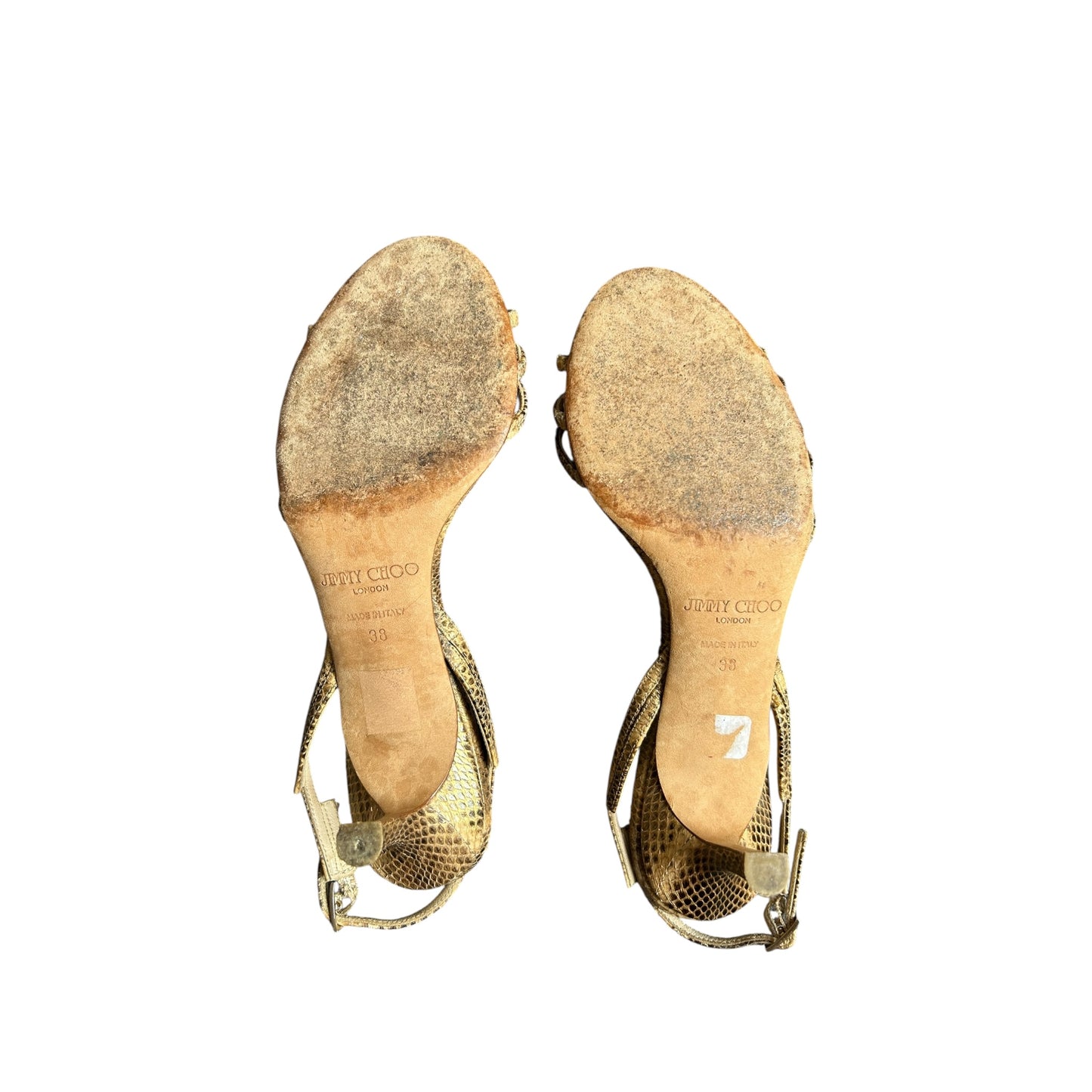 Vintage Jimmy Choo python skin sandal heels / 38
