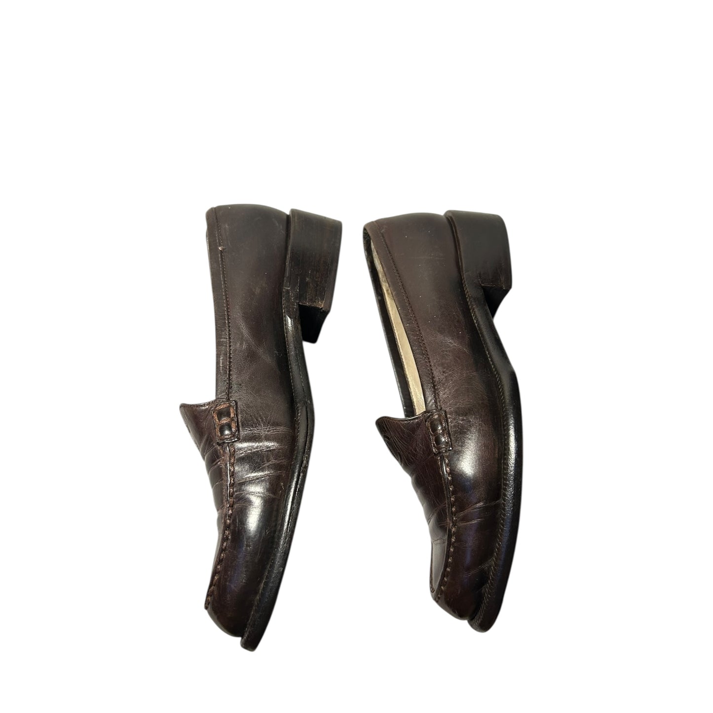 Vintage rare 90s Chanel brown leather CC interlocking logo loafers / 37