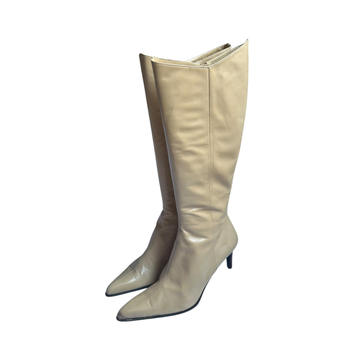Vintage Mario Valentino beige knee high leather boots / 39.5