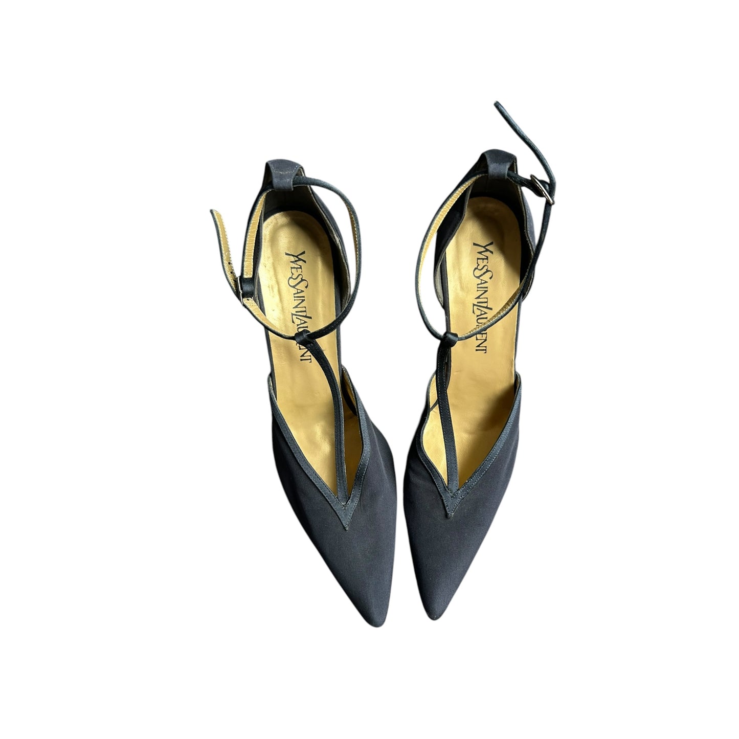 Vintage Yves Saint Laurent navy T strap heels / 38 / US 8