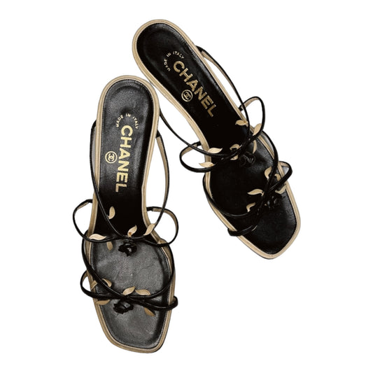 Vintage Chanel rosebud leather sandals