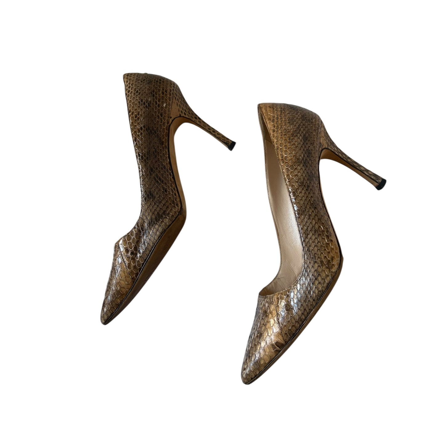 Vintage Manolo Blahnik snake skin brown beige pump heels / 37