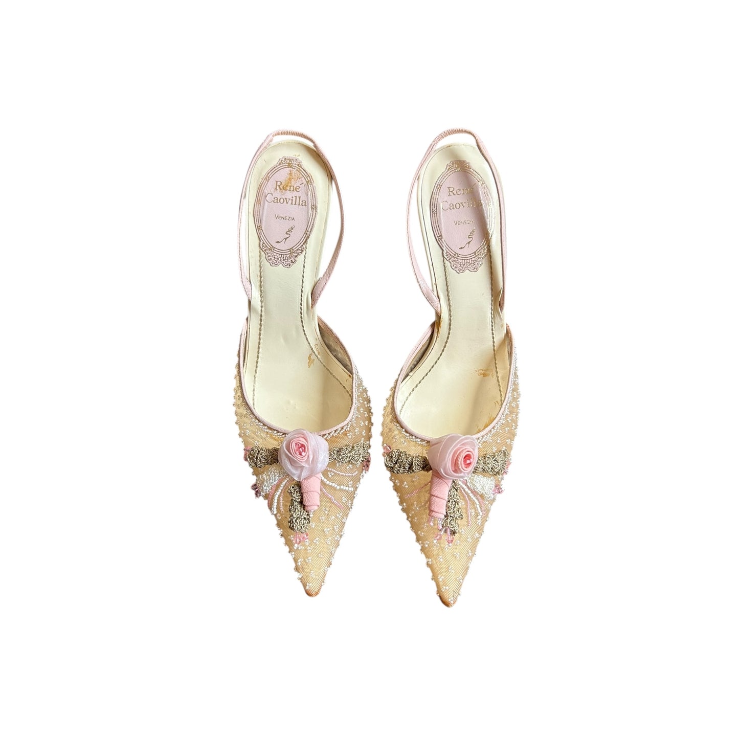 Vintage rare Rene Caovilla rosebud sequined slingback heels / 37