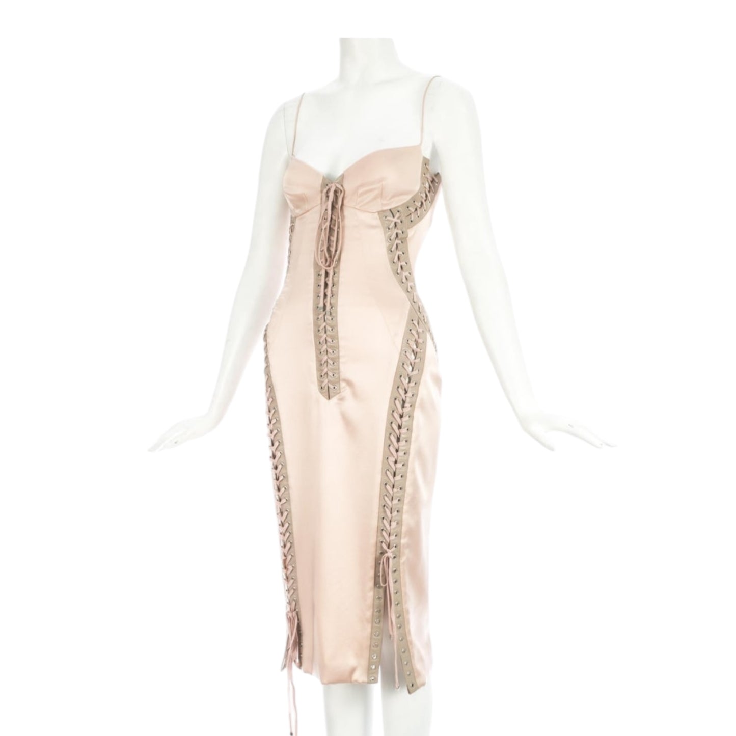 Dolce & Gabbana pink silk and leather lace up evening dress, S/S 2003