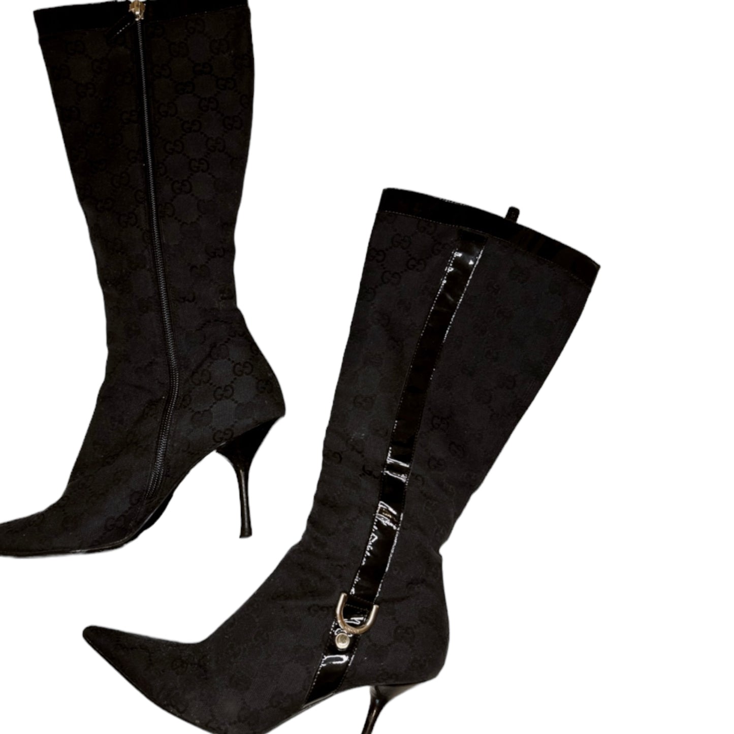 Vintage Gucci by Tom Ford black monogram canvas knee boots / IT 37.5