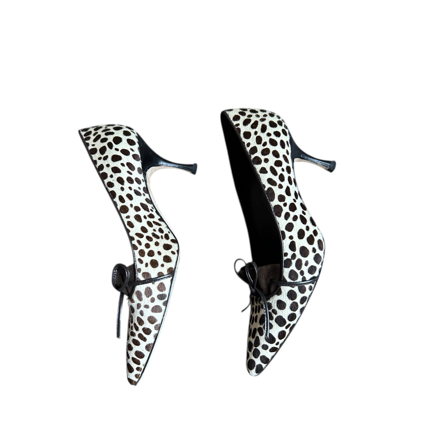 Vintage Manolo Blahnik pony hair animal print bow tie heels / 34.5