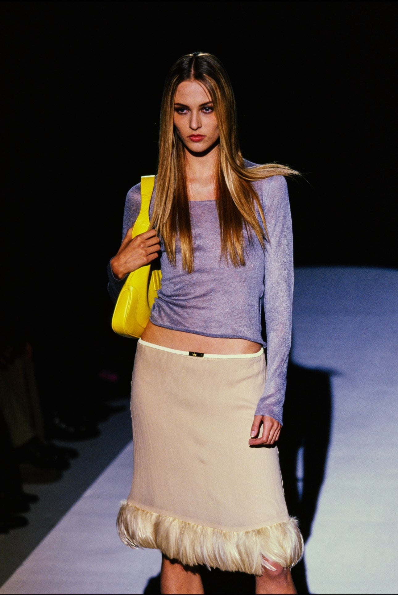 Gucci SS1999 RUNWAY  By Tom Ford Beige Silk Feathers Trim 2 piece Set