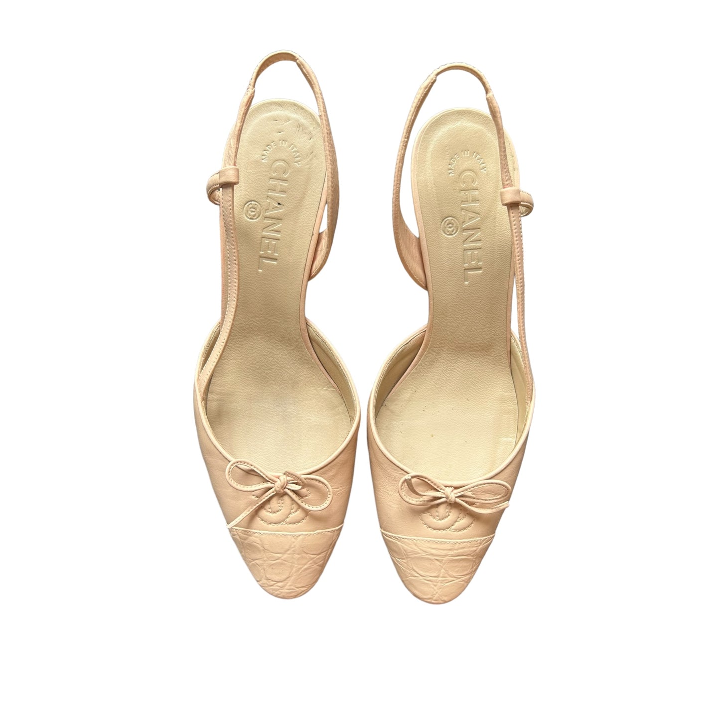 Vintage Chanel CC interlocking logo nude sling back heels / 38.5