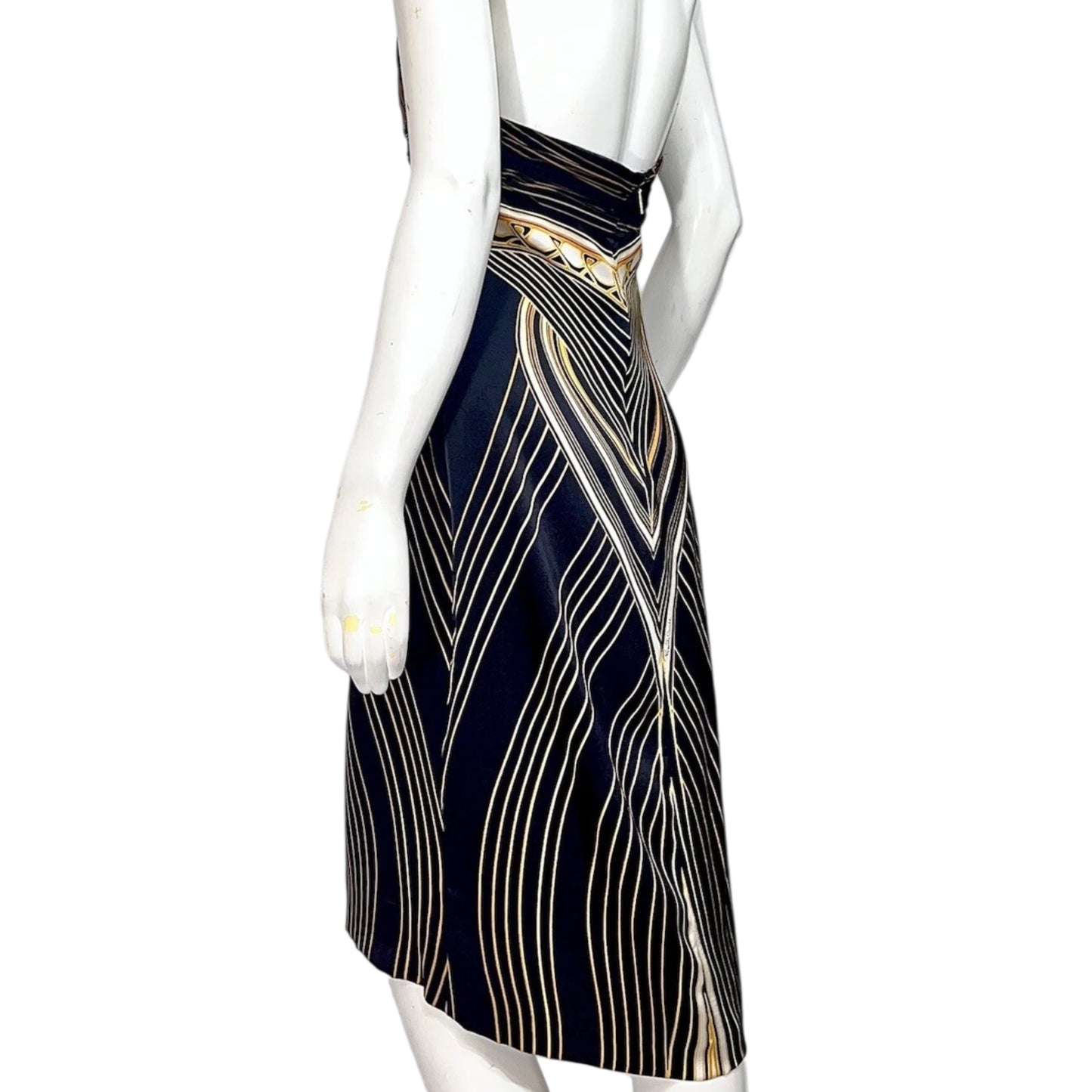 RENTAL ONLY Roberto Cavalli vintage SS2007 Egyptian midi black and gold halter silk dress
