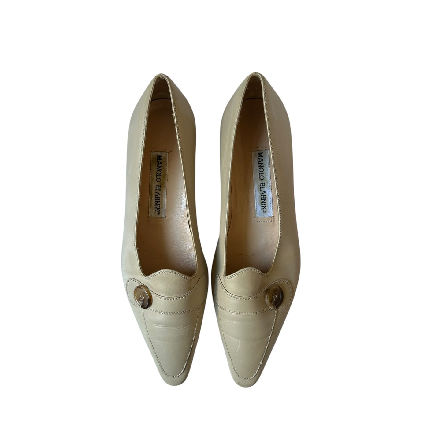 Vintage Manolo Blahnik cream button flats / 36