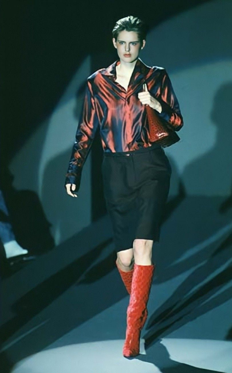 Gucci FW1997 By Tom Ford Red Velvet ‘GG’ Monogram Boots / 37