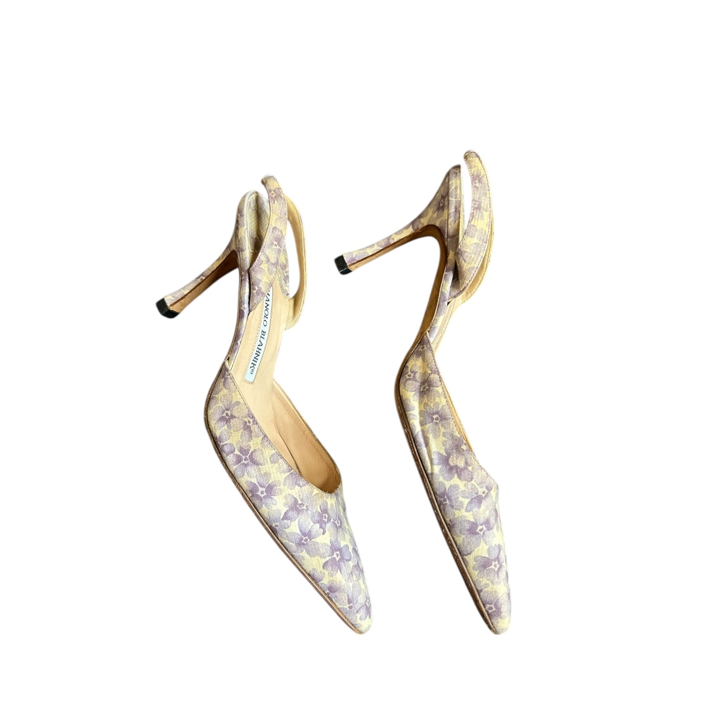 Vintage rare Manolo Blahnik purple floral canvas slingback heels / 37.5