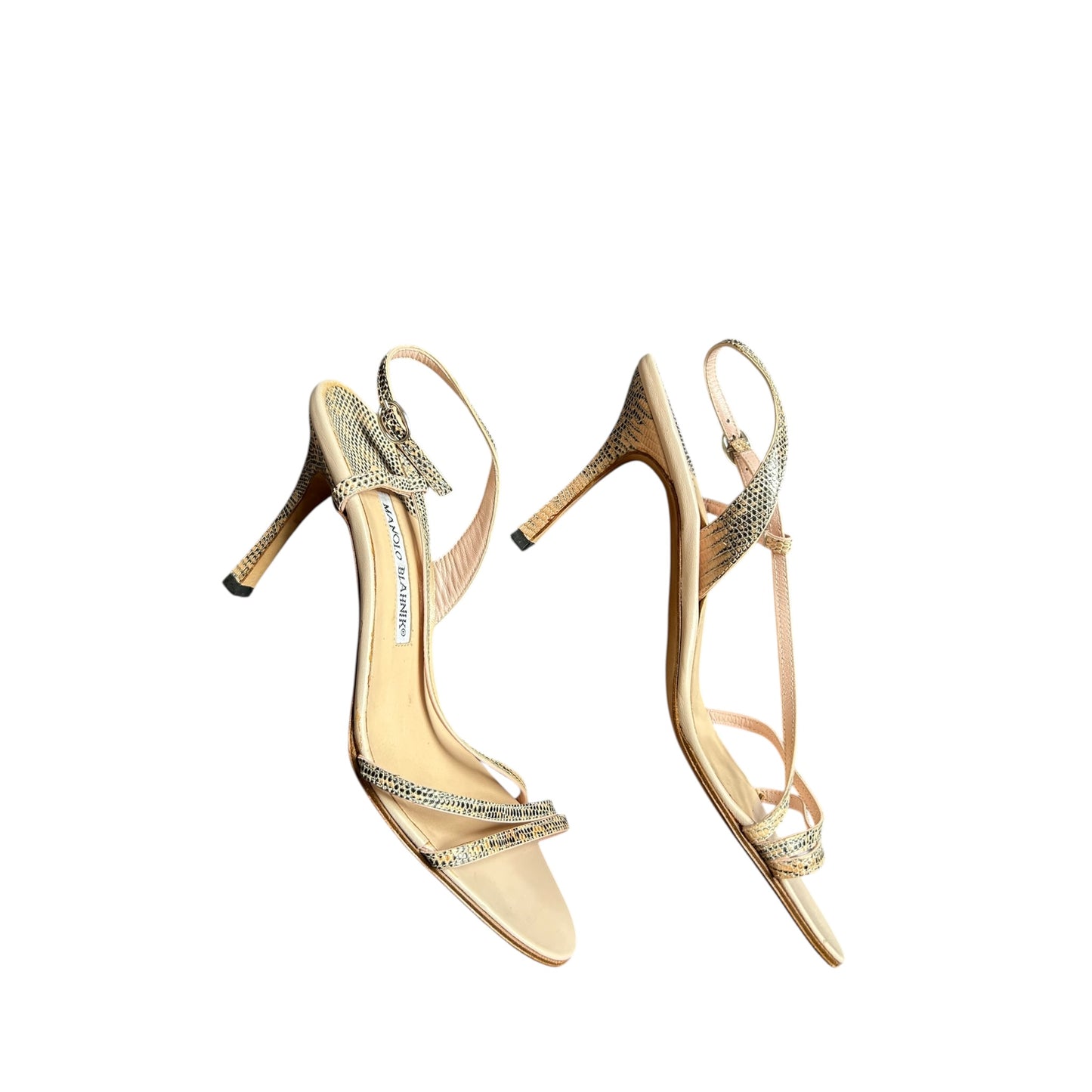 Vintage Manolo Blahnik snake skin sandal heels / 37.5