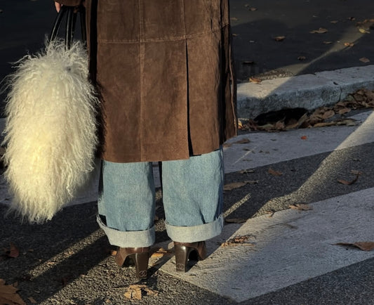 Vintage iconic Chanel brown square toe leather ankle boots CC interlocking logo heel / 37.5