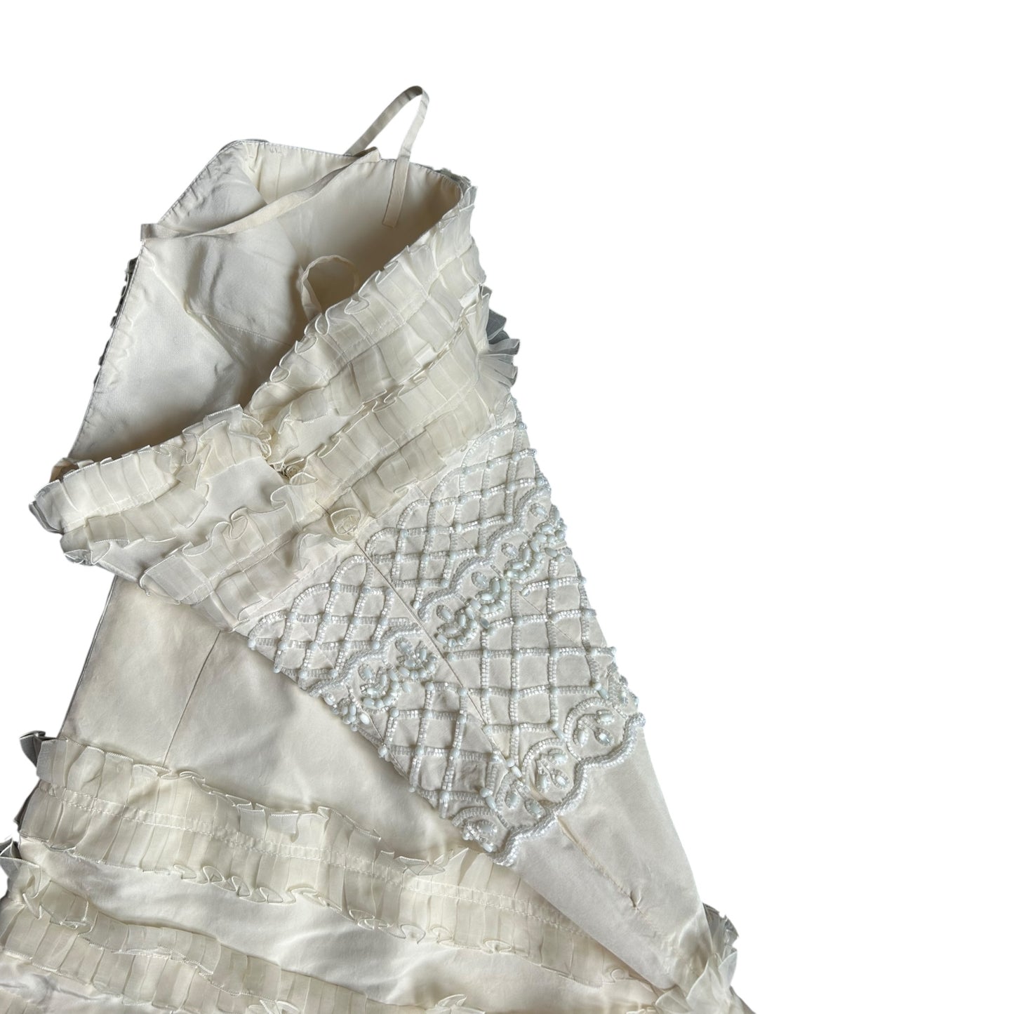 RENTAL ONLY-Christian Dior by John Galliano 2007 Bridal Ivory Silk Ruffle Dress – Beaded Corset Bodice