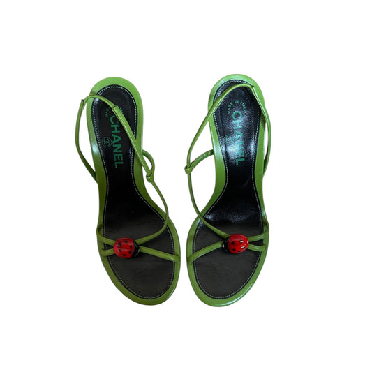Vintage Chanel green ladybug sandal heels / 39.5