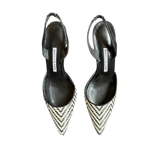 Vintage Manolo Blahnik black&white slingback patterned heels / 39