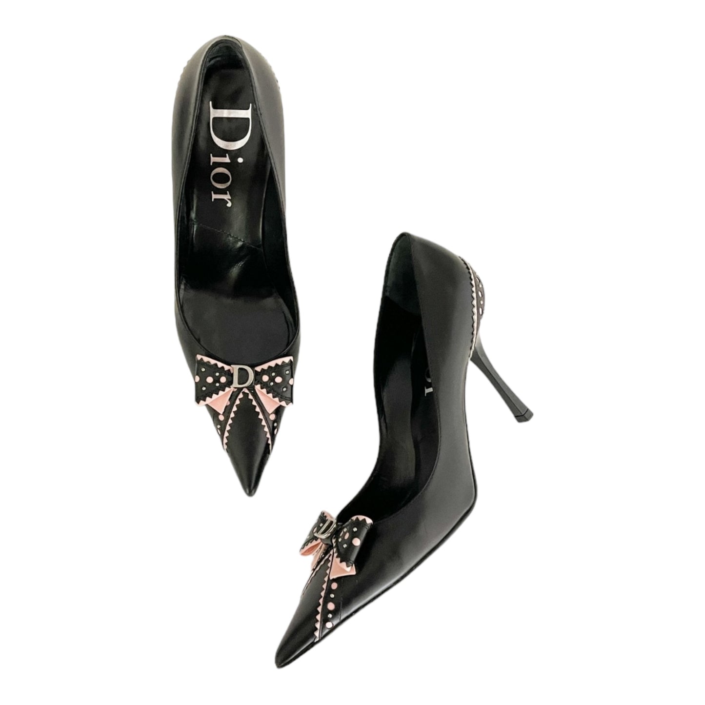 Vintage Dior black leather bow tie pumps/36.5