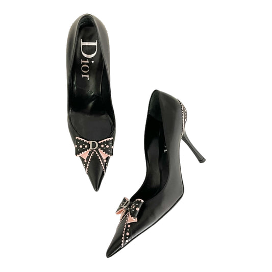 Vintage Dior black leather bow tie pumps/36.5