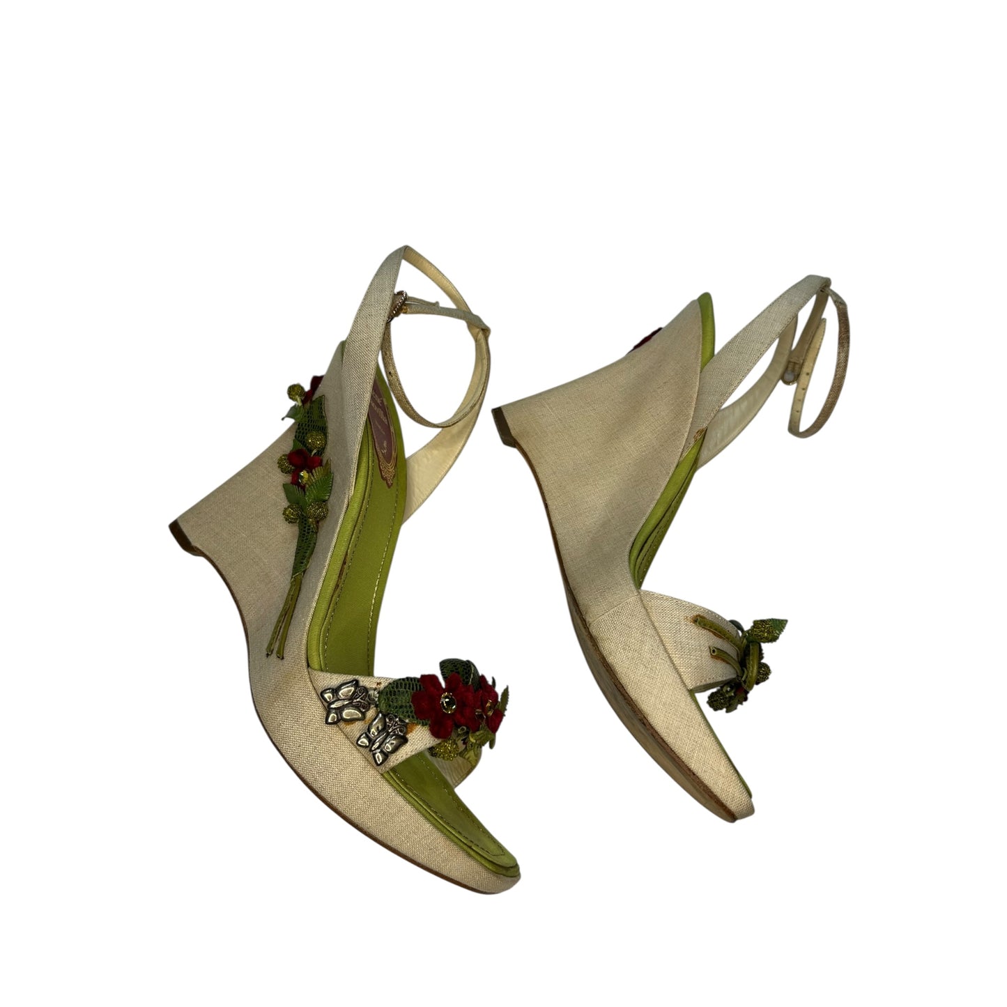 Vintage rare Rene Caovilla floral embroidery wedges/ 38.5