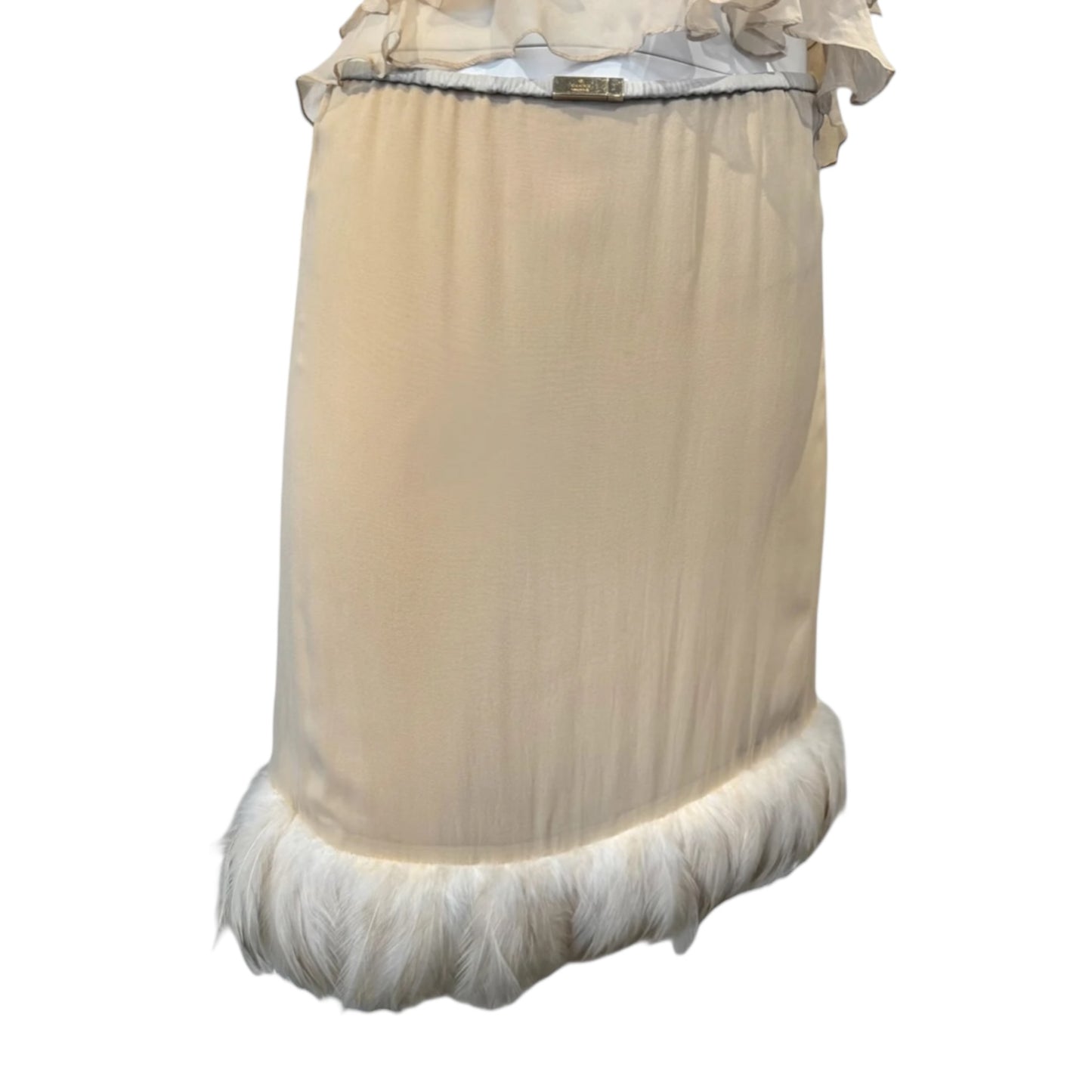 Gucci SS1999 RUNWAY  By Tom Ford Beige Silk Feathers Trim 2 piece Set