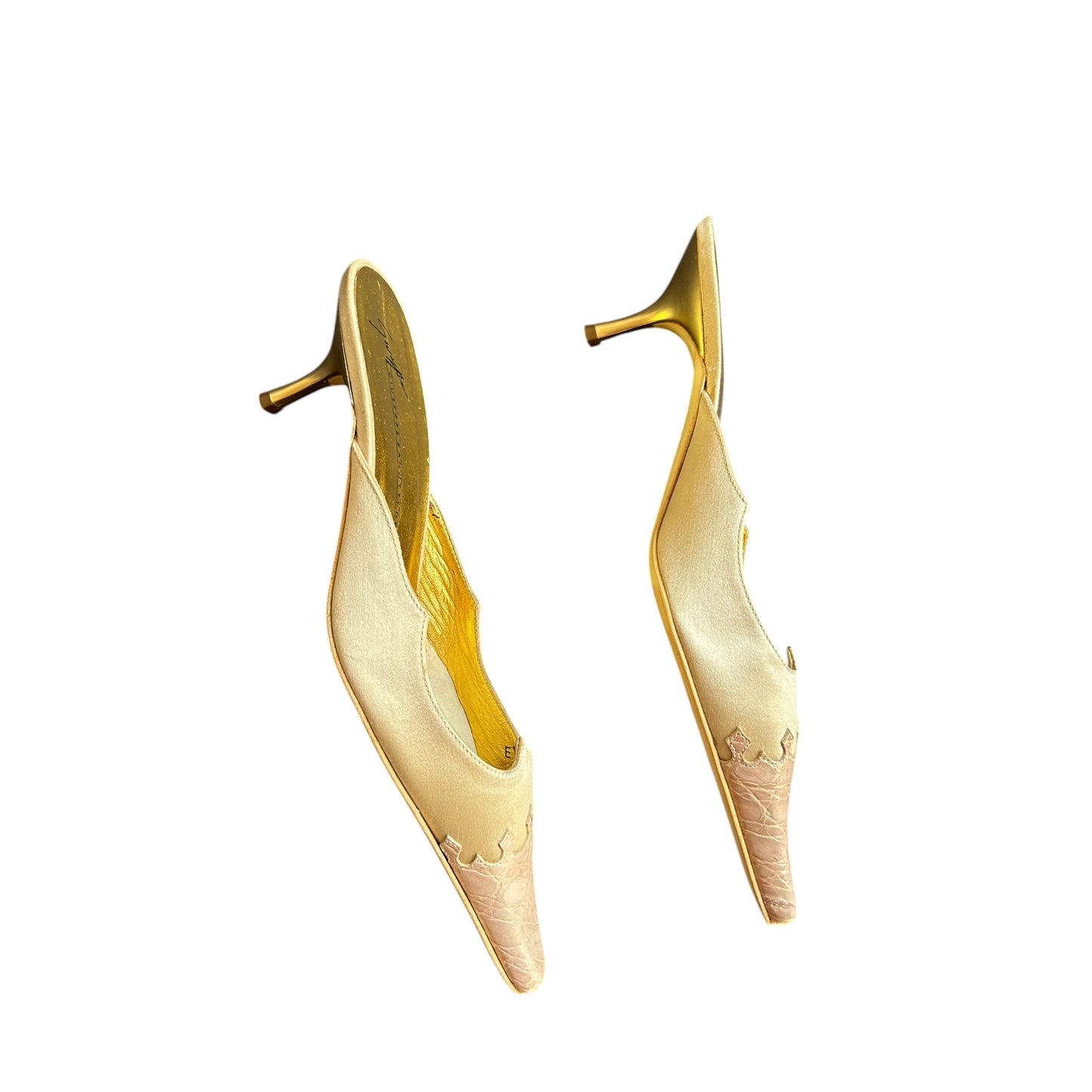 Vintage Giuseppe Zanotti satin nude Pointed Toe Kitten Heel Mules / 36