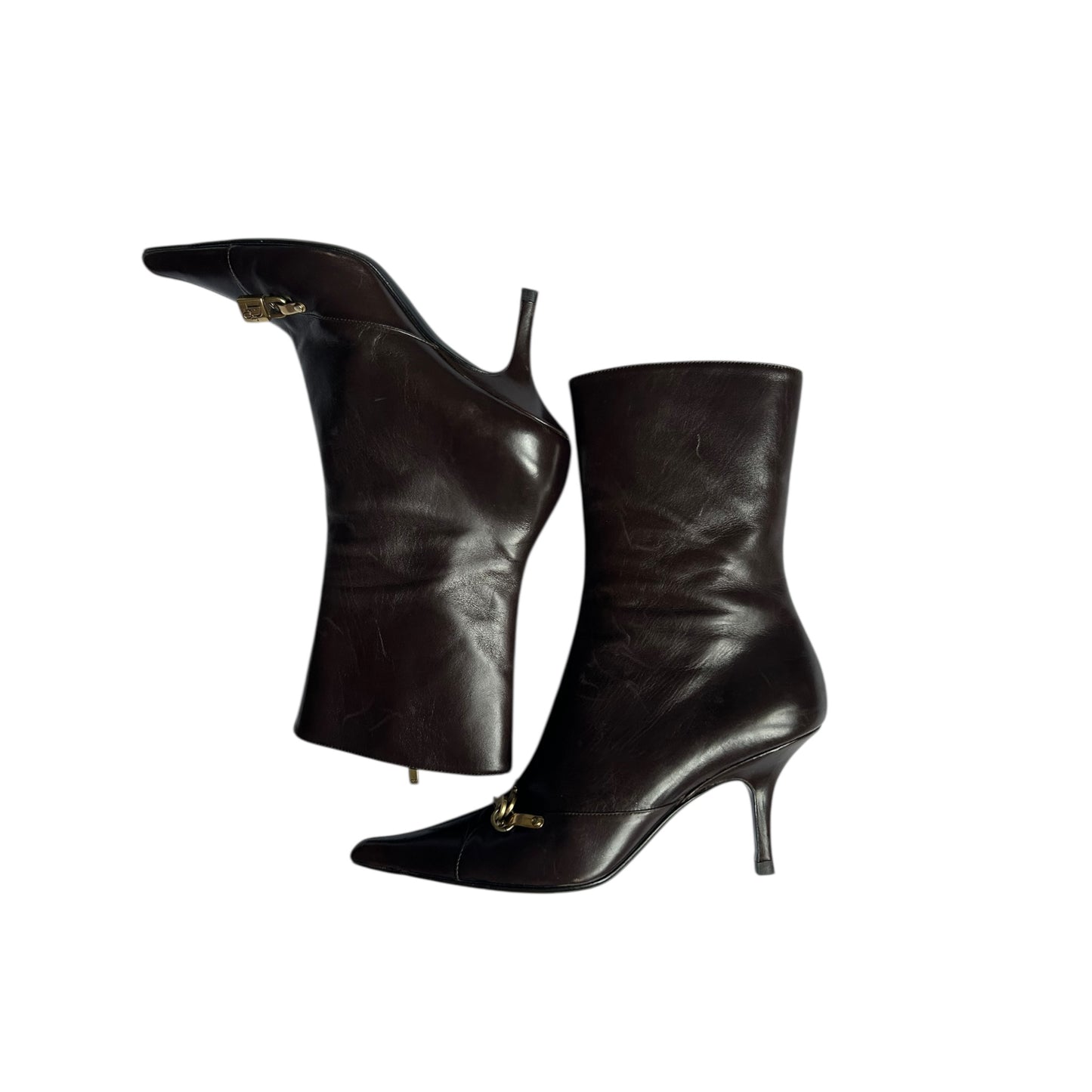 Vintage Dior lock and key brown leather ankle boots / 36.5