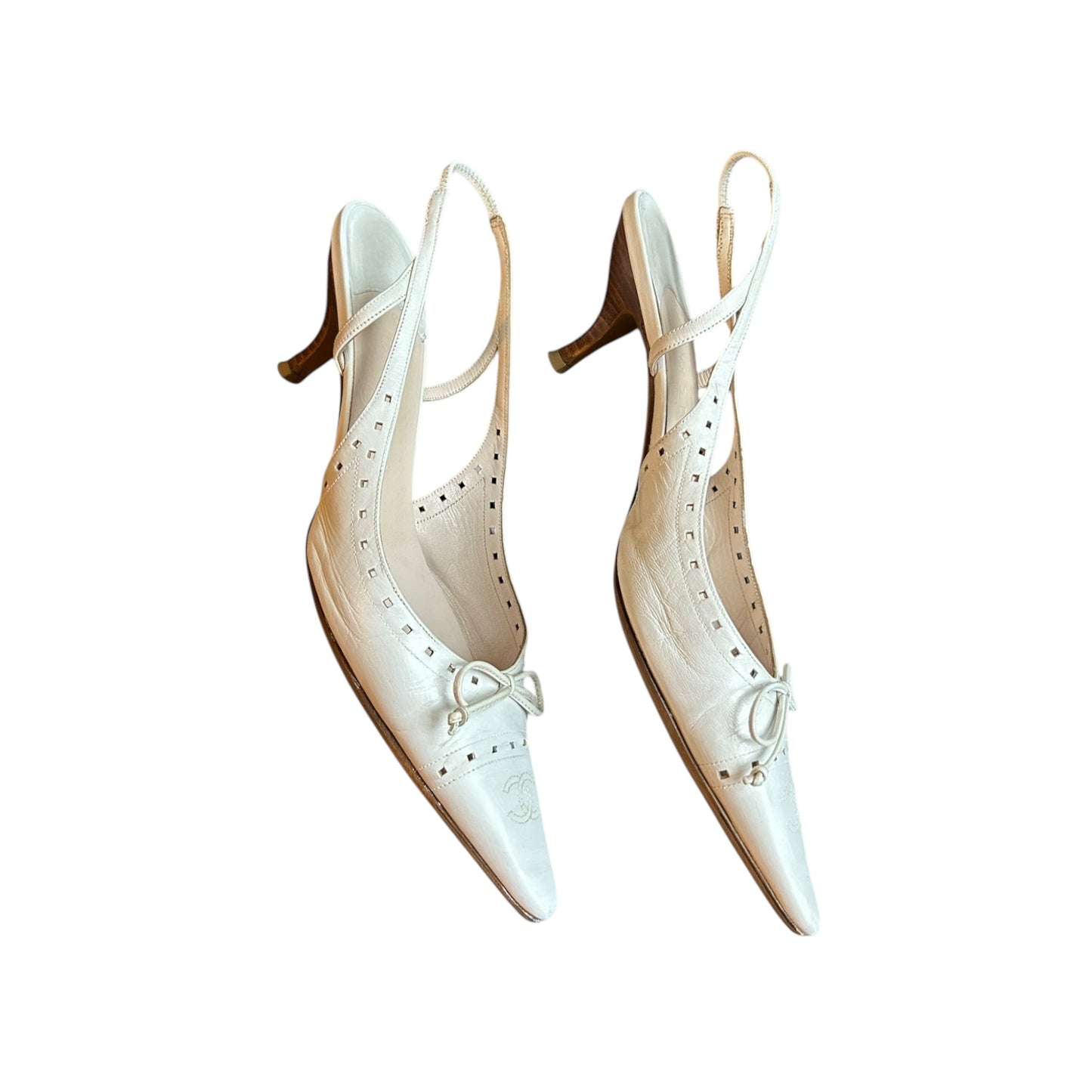 Vintage Chanel by Karl Lagerfeld CC logo sling back heels/ 38